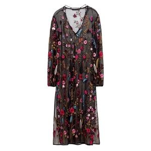 Zara Embroidered Floral Mesh Sheer Dress
